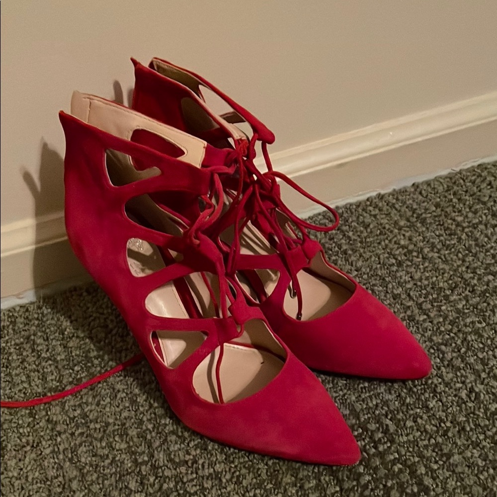 Red suede Vince Camuto heels